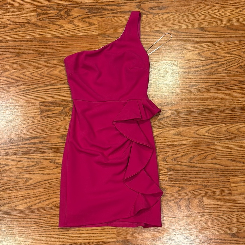 Hello Molly Pink Asymmetrical Ruched Cocktail Dress